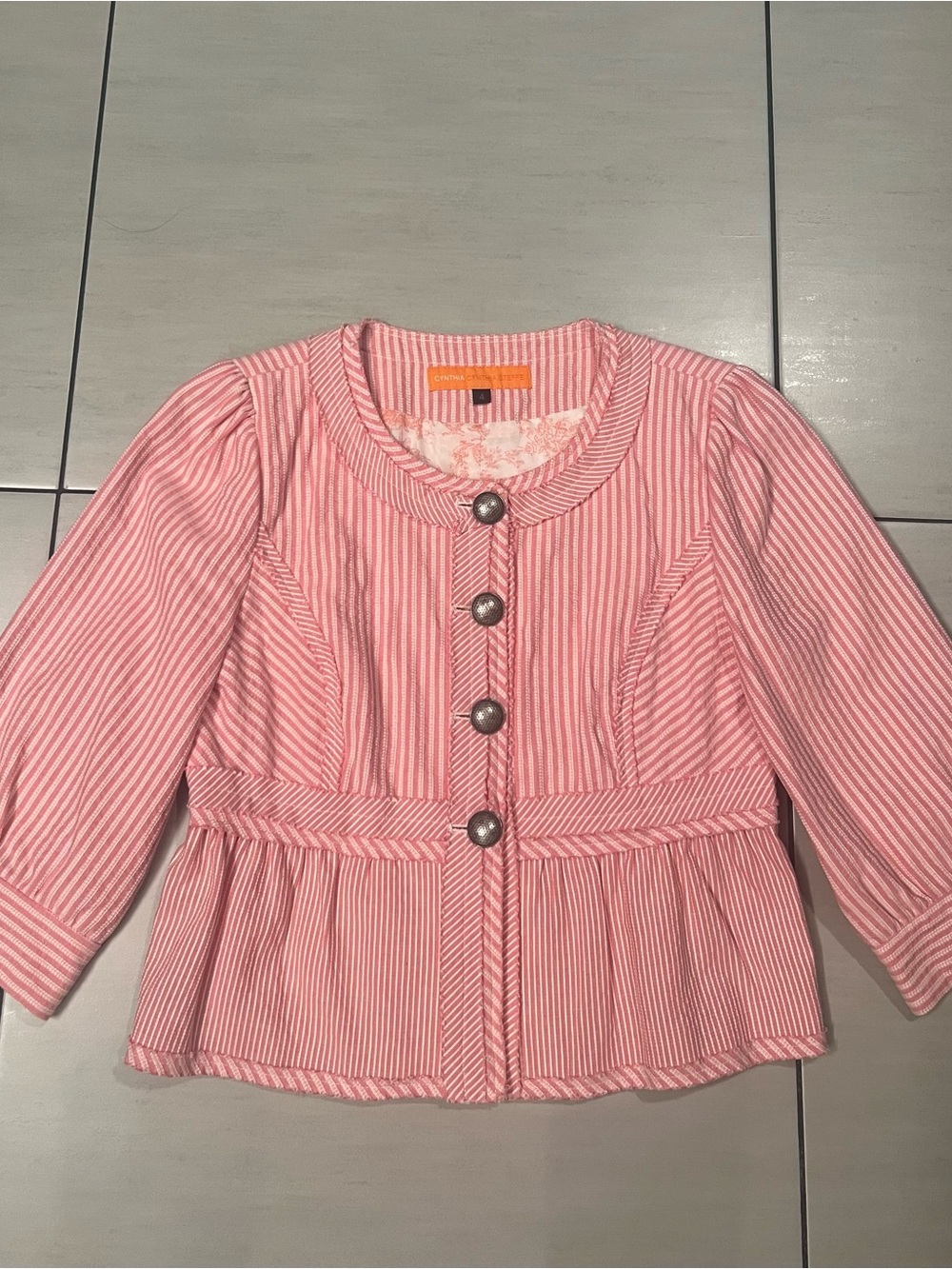 Cynthia Steffe Pink and White Striped Cropped Peplum Jacket size 4 - Picture 1 of 5